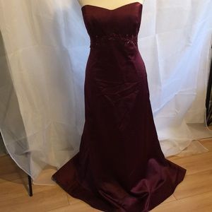 David’s Bridal Burgundy satin dress